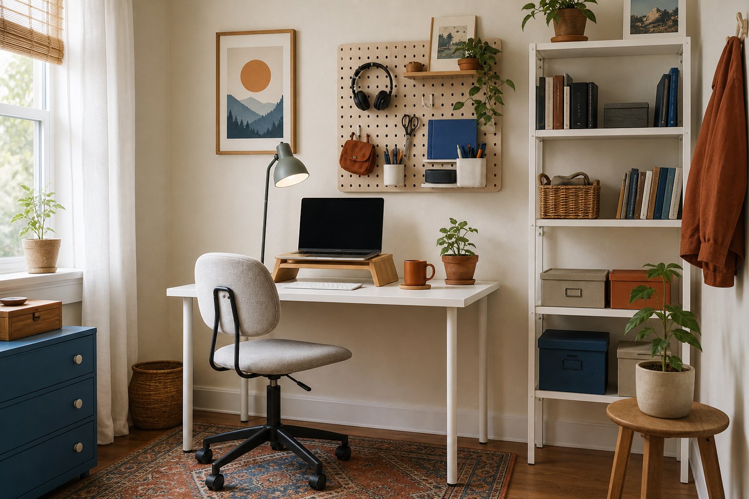 An attainable home office built with simple, affordable furniture