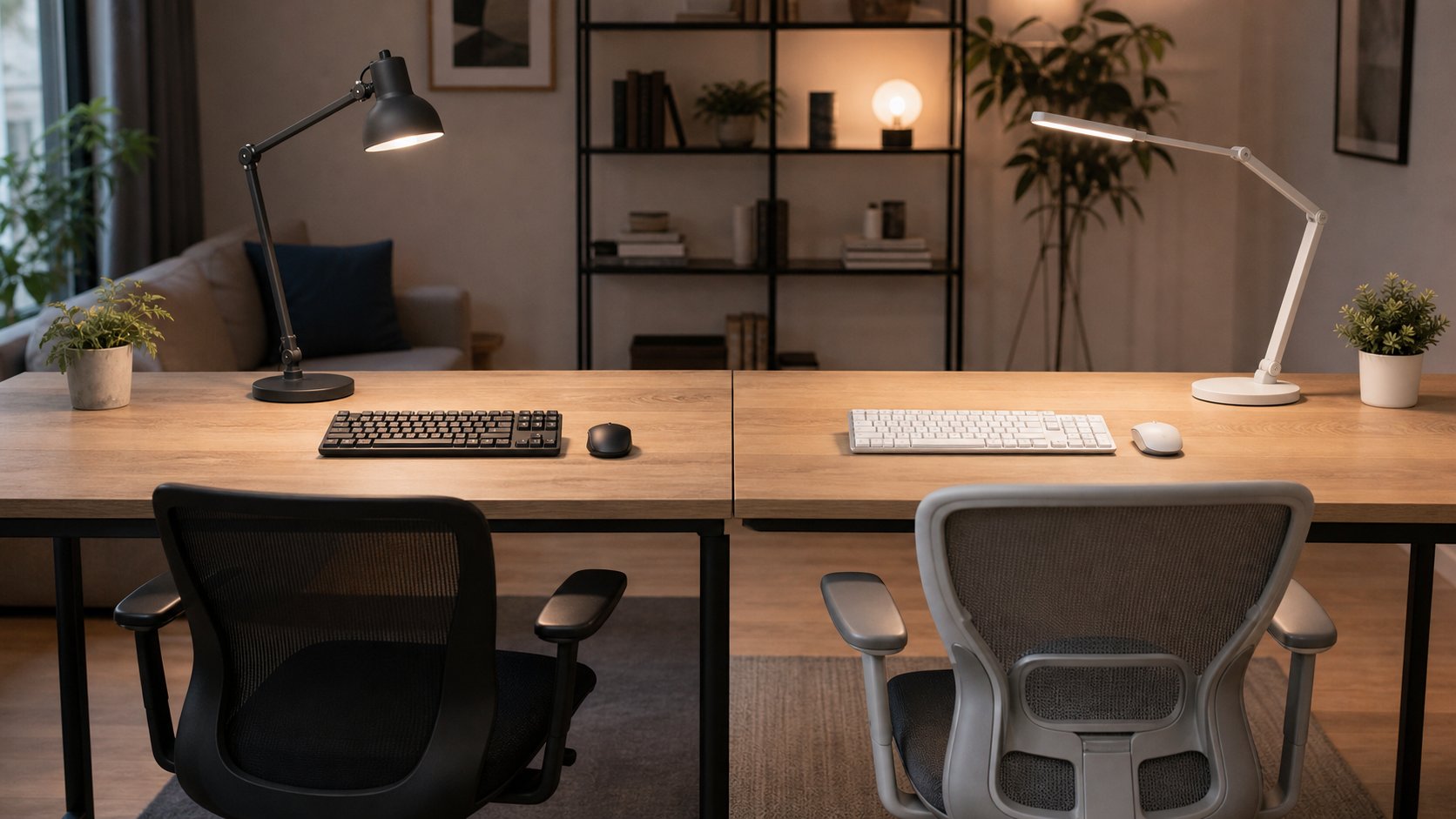 Affordable and premium keyboards, mice, task lights and chair materials arranged for a practical value comparison
