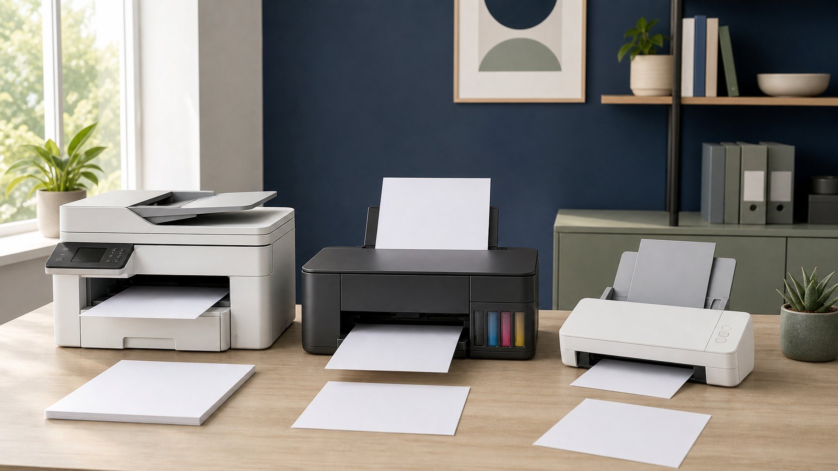 Compact monochrome laser, ink-tank, color laser and cartridge inkjet printers compared in a home office