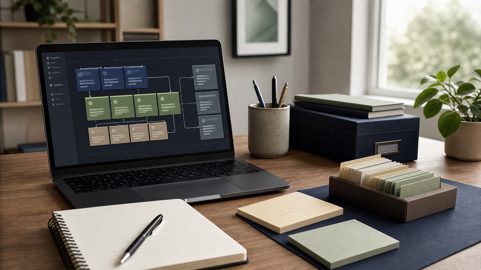 Minimal knowledge system showing projects, areas, resources and archive on a laptop