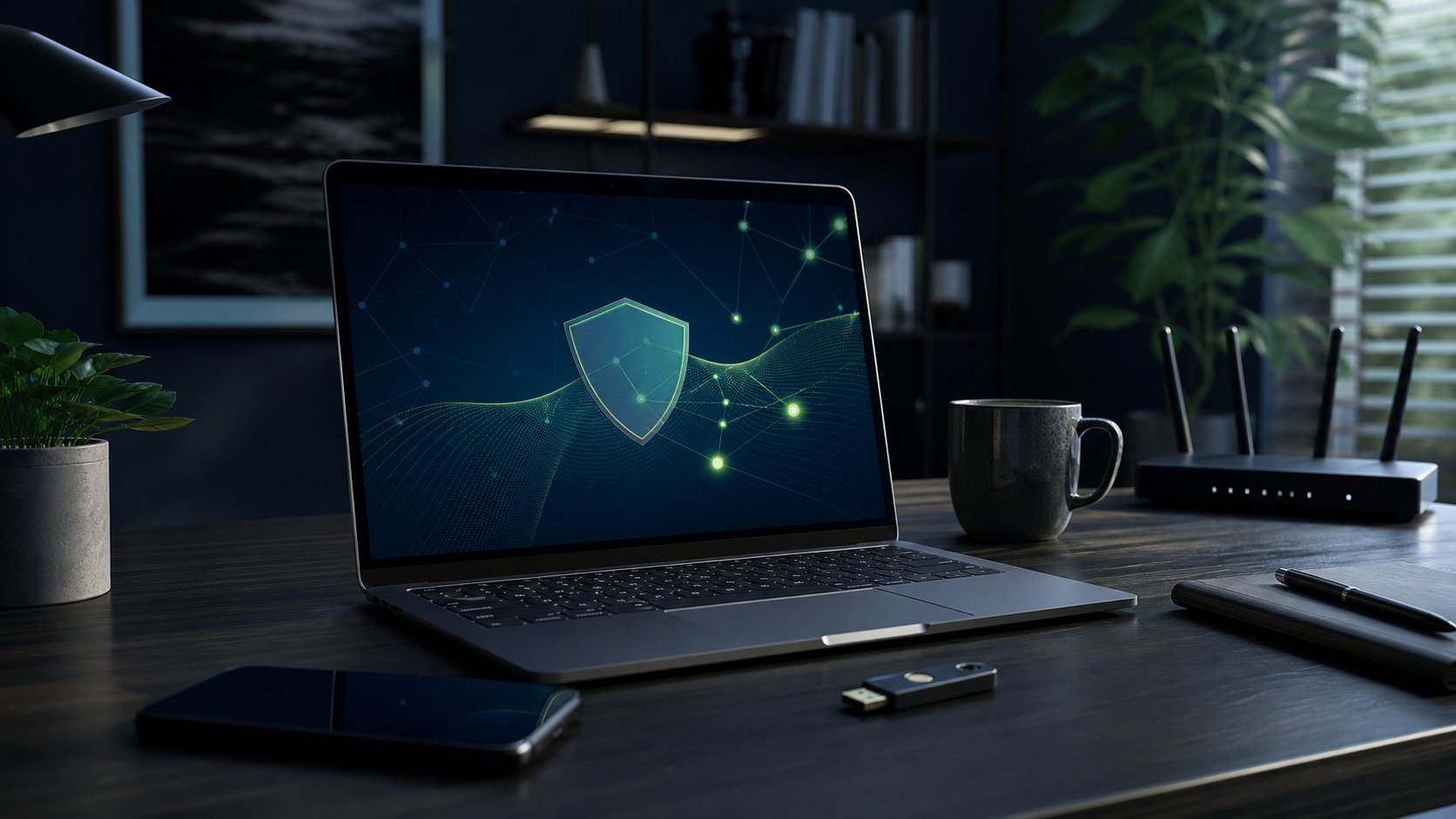 Remote worker using an encrypted VPN connection from a laptop on a public network